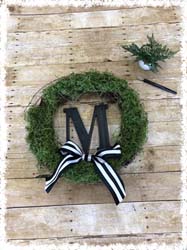Moss Initial Grapevine Wreath 18" $50